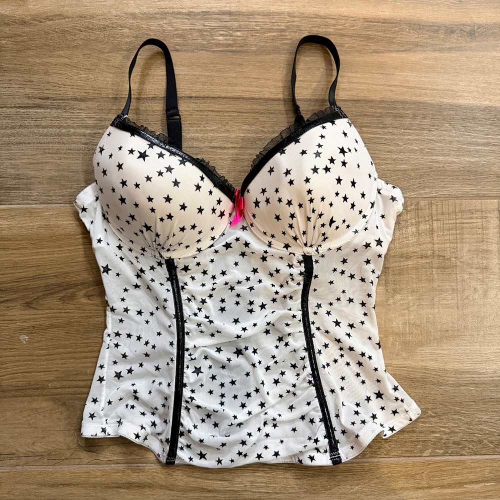 Passion Forever Star Print Corset Style Camisole Top XL, White, Black, Pink - Picture 4 of 14